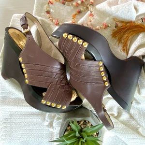 Michael Kors leather wedge slingback sandals 8